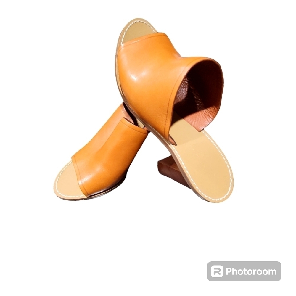 J. Crew Size 7 Leather Upper Slip On Chunky Heel Shoes Mule